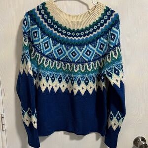 St. John’s Bay Women’s Medium Sweater Long Sleeve Geometric Knit Warm Winter Ski